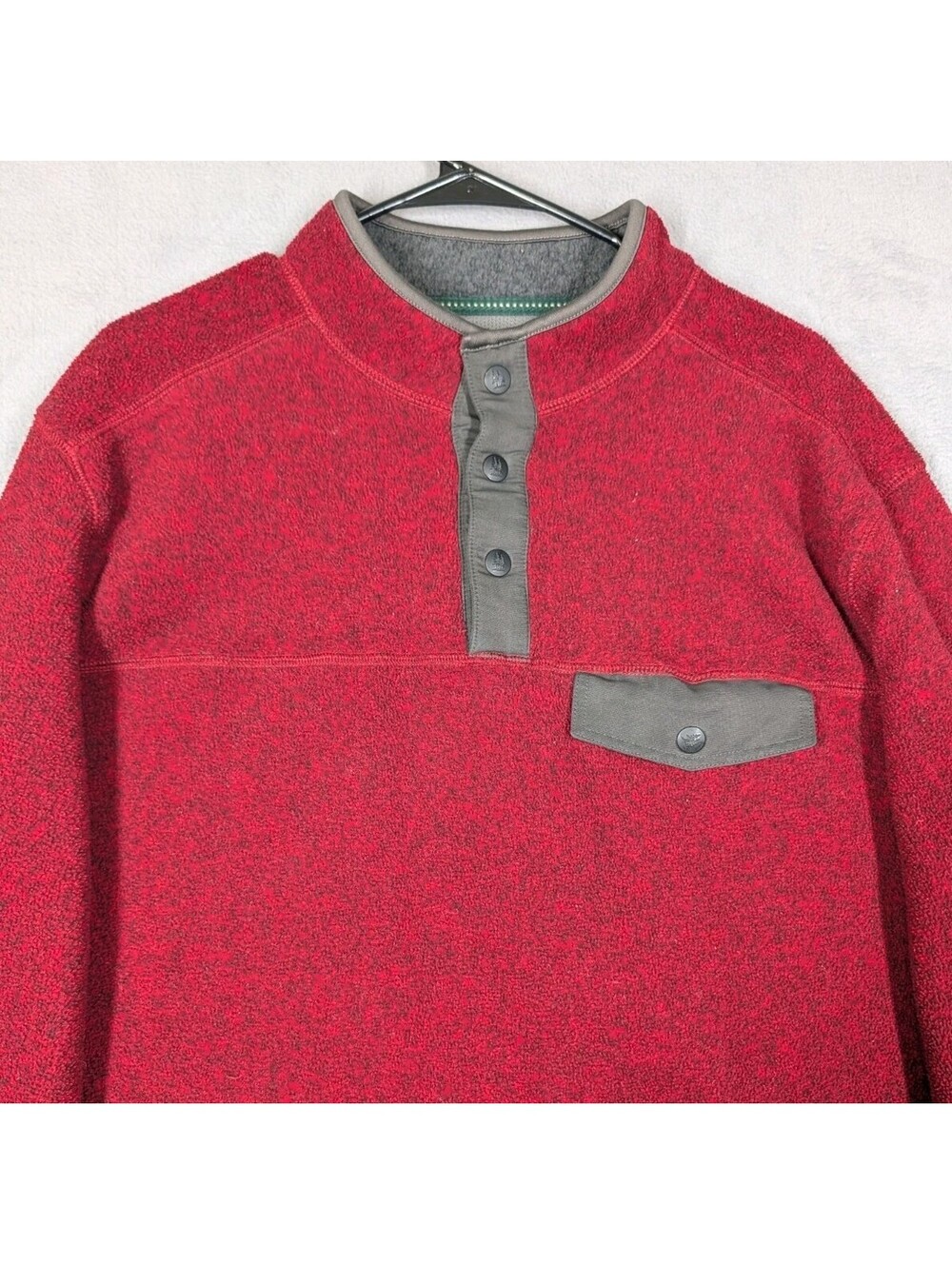 G.H. Bass Men XL Red Fleece Snap Pullover Sweater Outdoor Hiking Gorpcore Pocket
